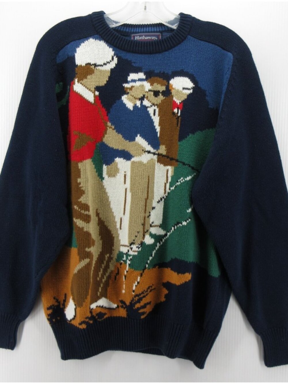VINTAGE Hathaway Sweater Medium Golf Course Hand Intarsia Doubled Sided